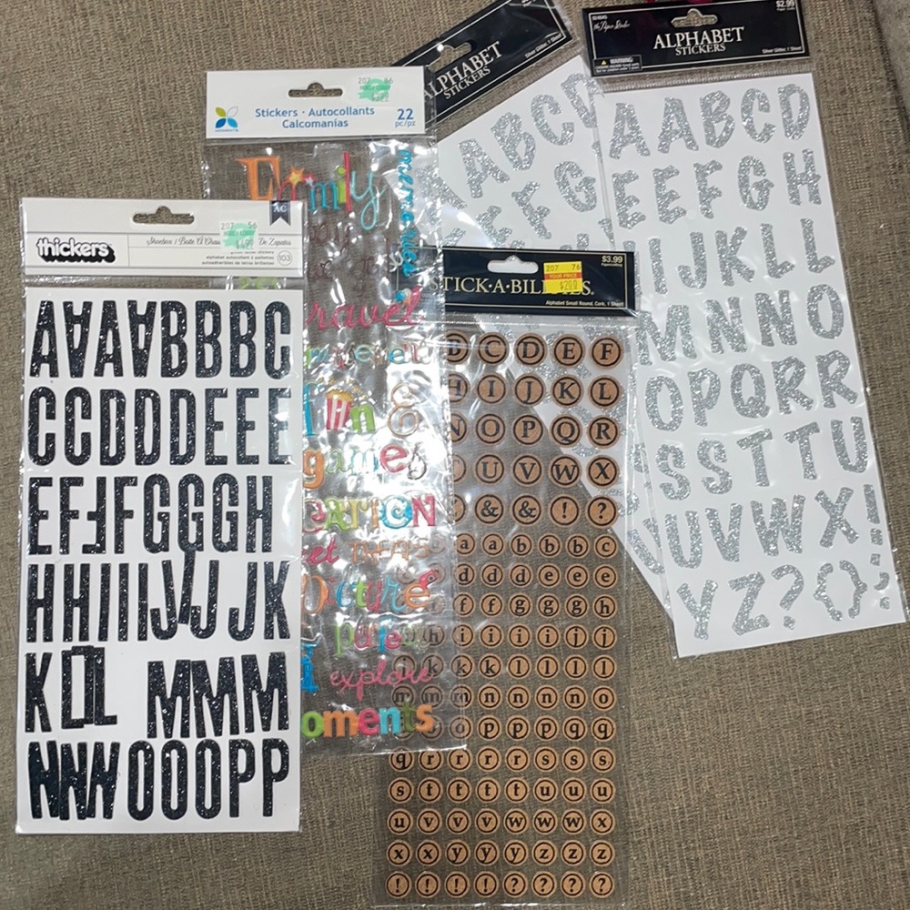 5 alphabet sticker sheets
